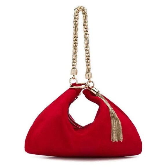 🆕 Authentic Jimmy Choo Callie Suede Clutch Bag in Red - Picture 1 of 9